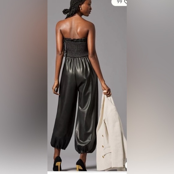 Anthropologie women’s jumpsuit Faux Leather strapless Balloon black Size S NWT - Picture 4 of 6